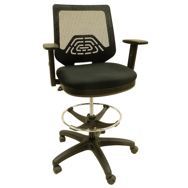 Drafting Chair Fabric Seat Mesh Back 20 in to 30 in Seat Ht Adj. 300 lbs. Seat Cap Armrest Casters